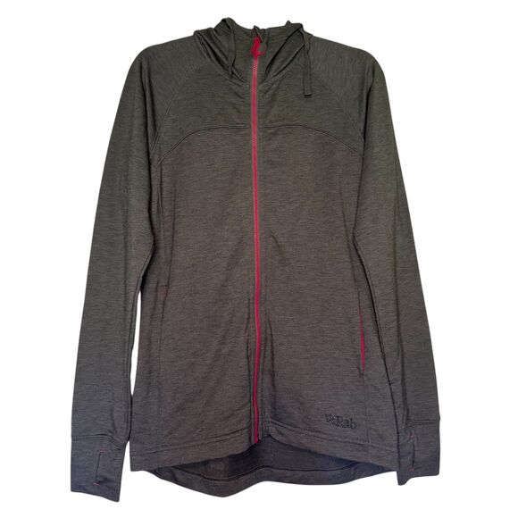 Rab women's size small S Top-Out athletic running thumb holes gray zip hoodie - Picture 1 of 11